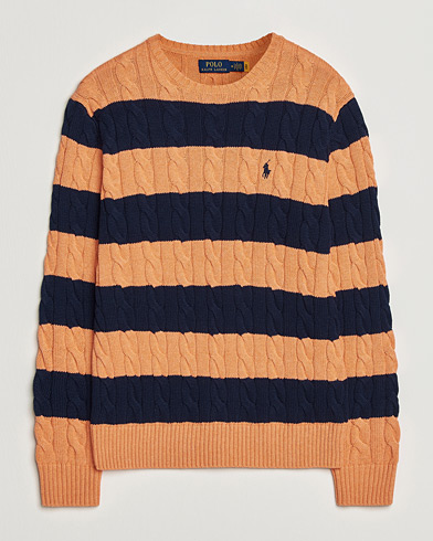 Polo Ralph Lauren Striped Cotton Cable Sweater Orange Navy Combo – Multi-colour