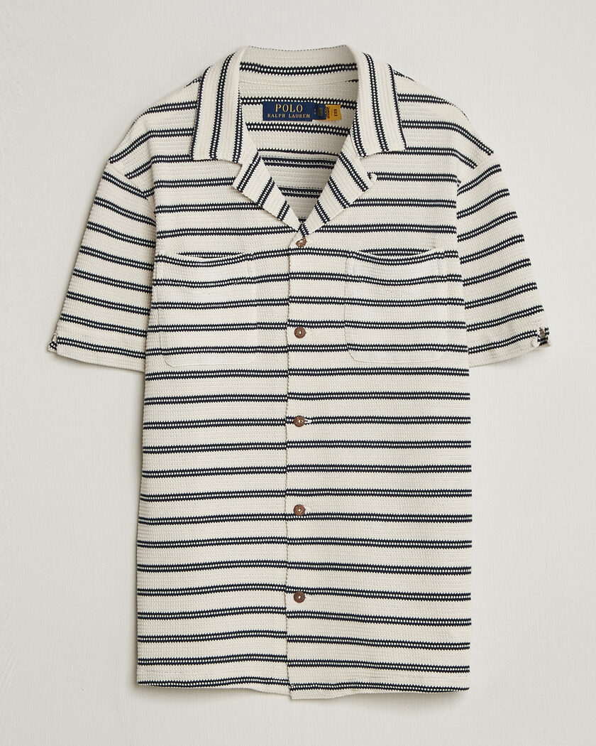 Polo Ralph Lauren Knitted Camp Shirt Pale Cream/Newport Navy – Blue
