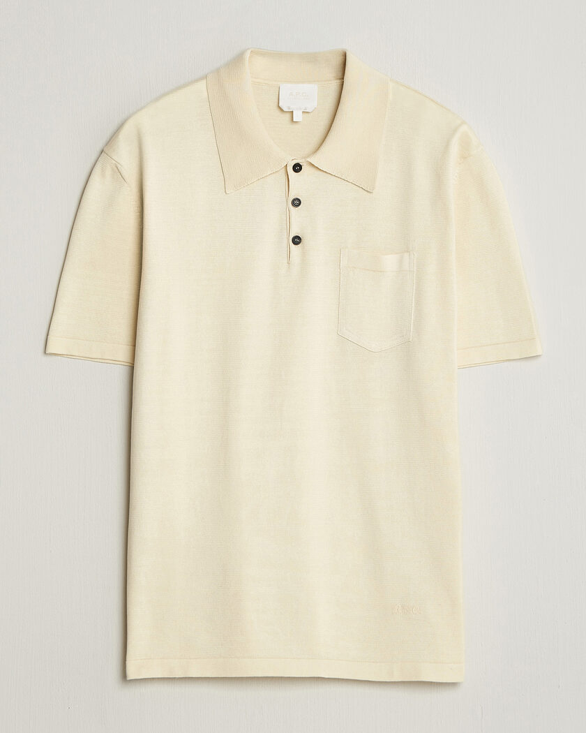 Auralee Wool Rib Knit Skipper Polo Ecru at CareOfCarl.com