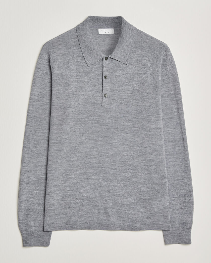 AMI Signature Alpaca Knitted Polo Light Grey Melange at CareOfCarl.com