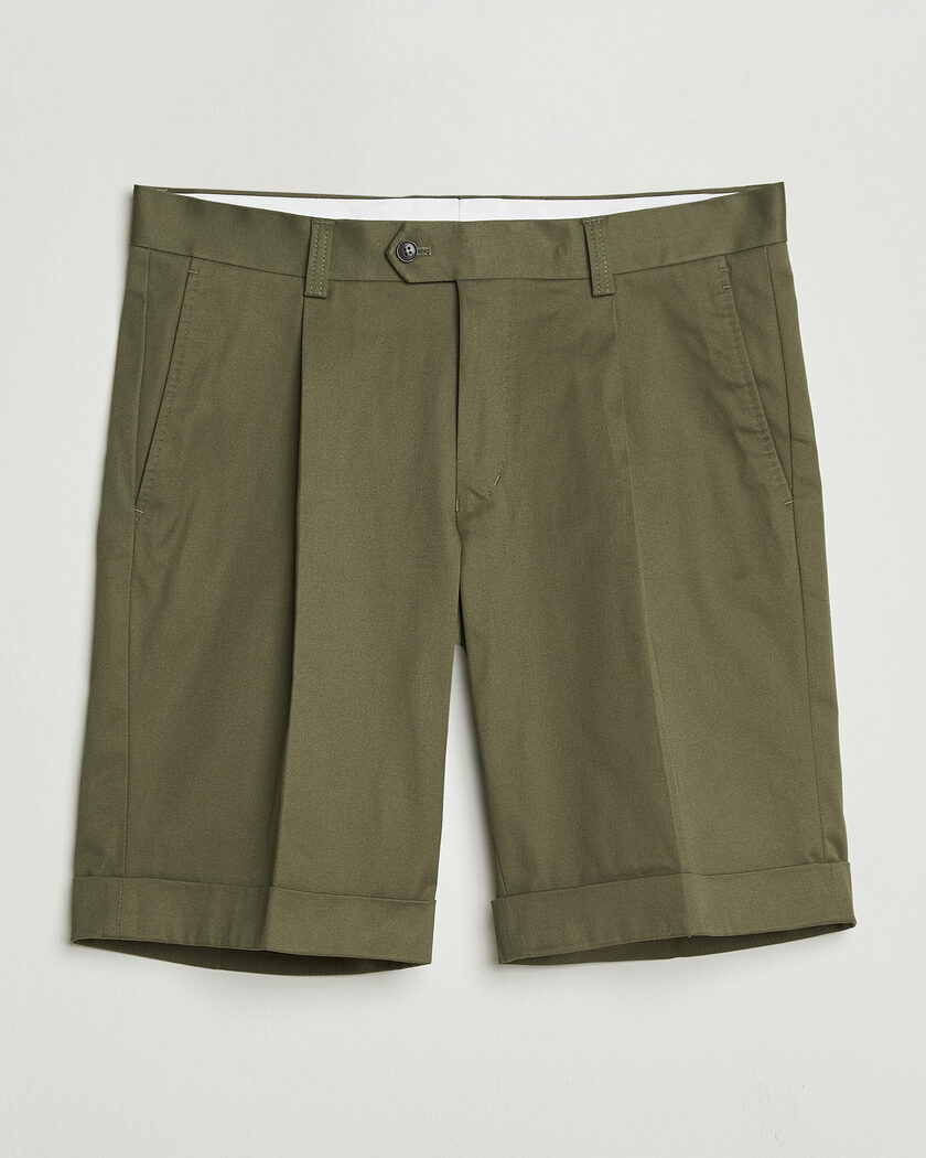 Drake's Herringbone Fatigue Cotton Shorts Olive at CareOfCarl.com