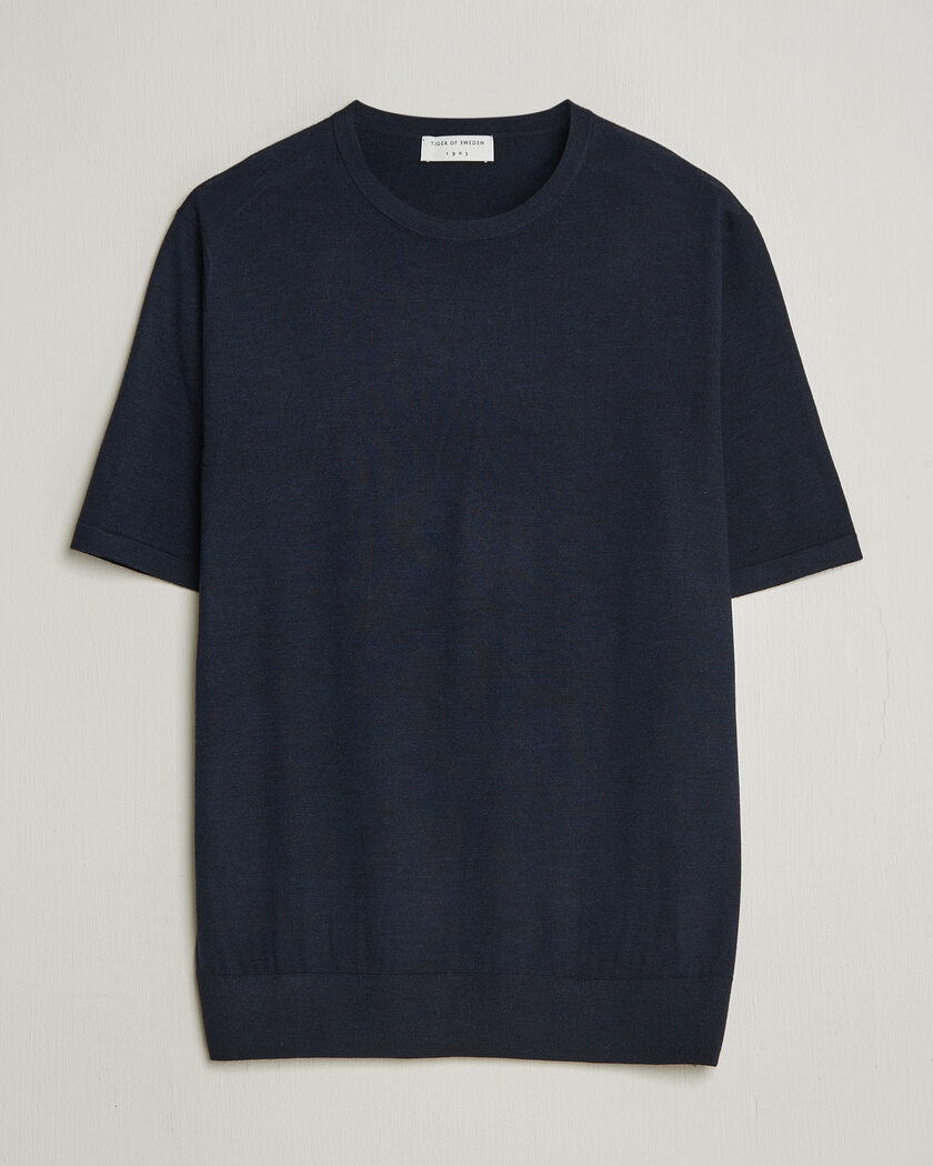 Gran Sasso Knitted Linen T-Shirt Navy Melange at CareOfCarl.com