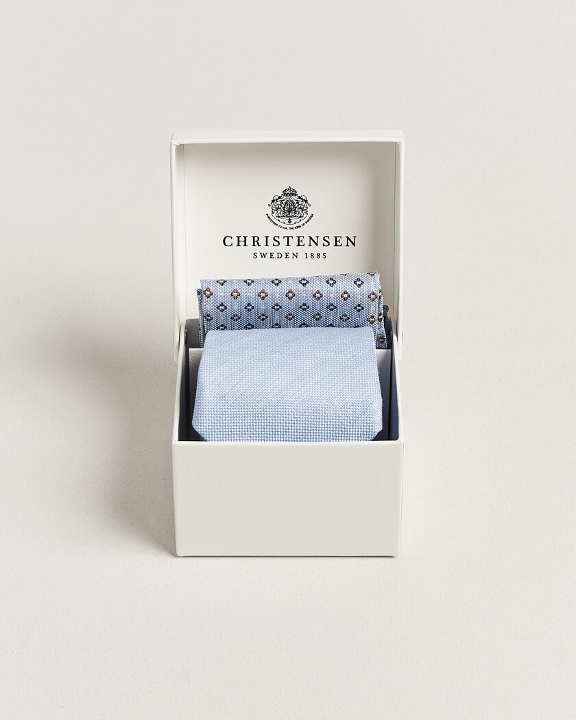 Amanda Christensen Box Set Printed Silk 8cm Tie With Pocket Square Blue – Blue