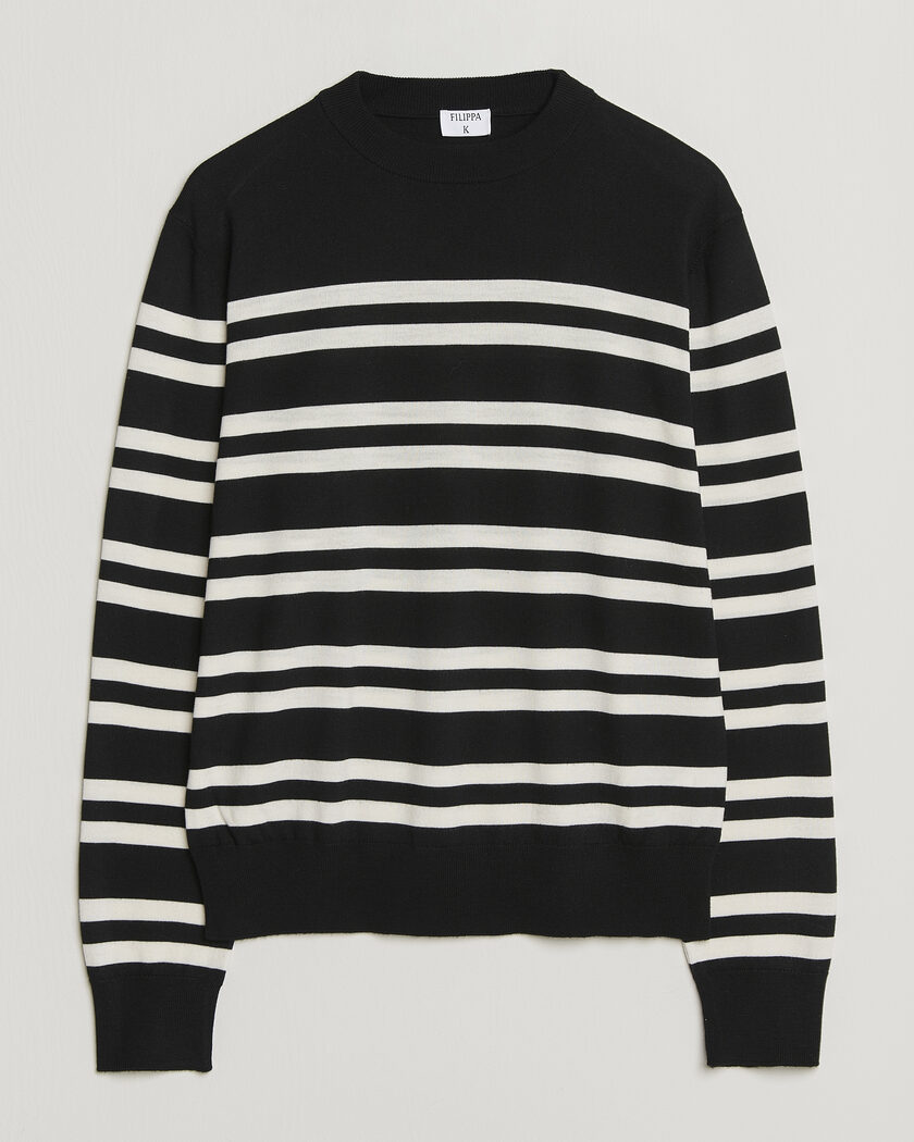 Filippa K Merino Knitted Striped Sweater Black/White – Black