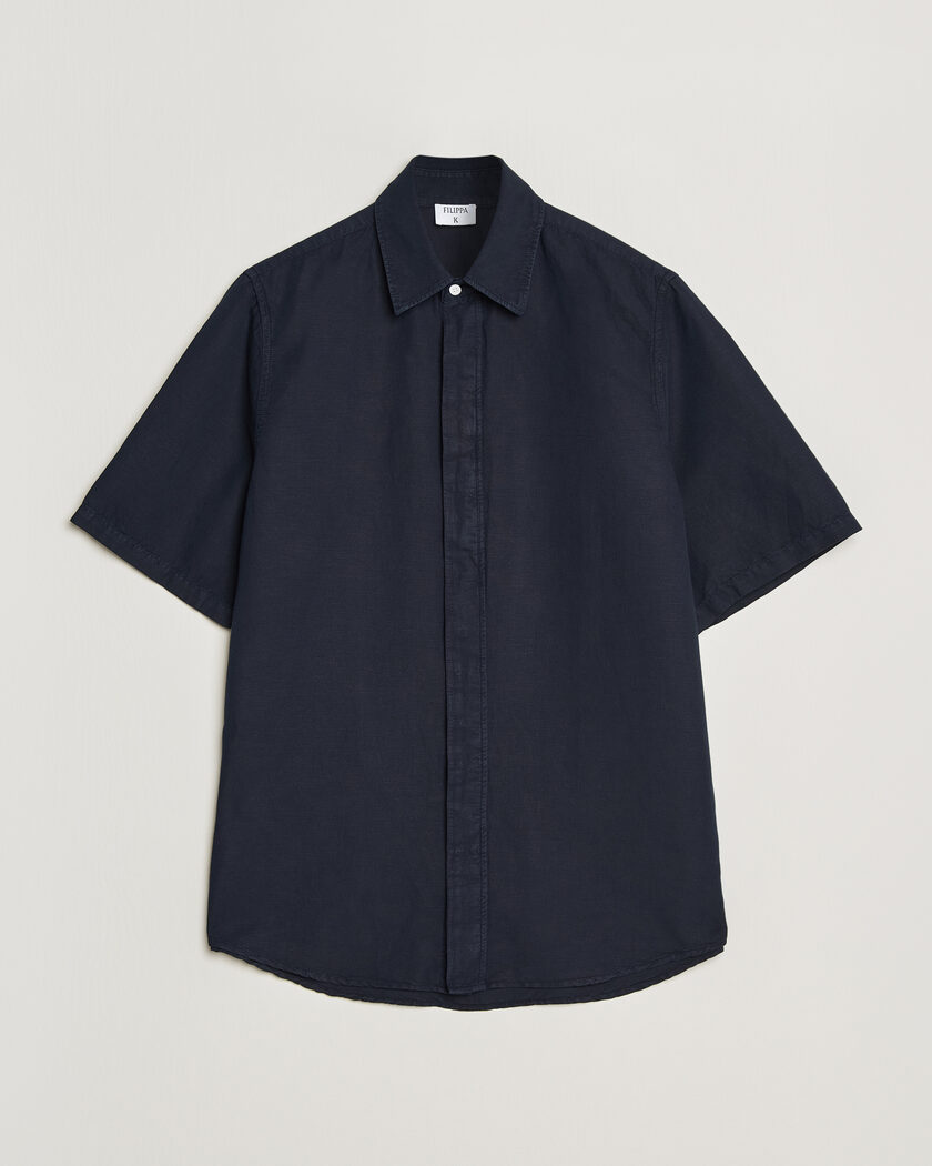 Kamakura Shirts Heavy Linen Beach Shirt Navy at CareOfCarl.com