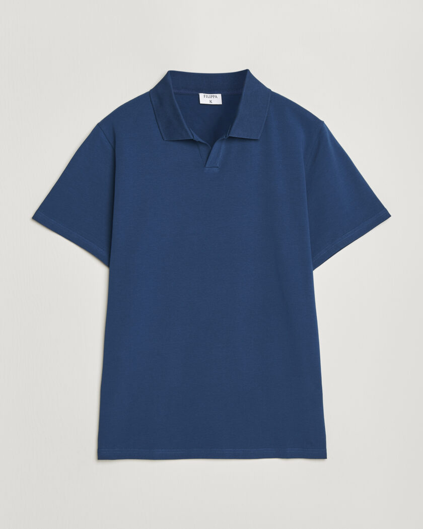 Auralee Cotton Knit Skipper Polo Navy Stripe at CareOfCarl.com