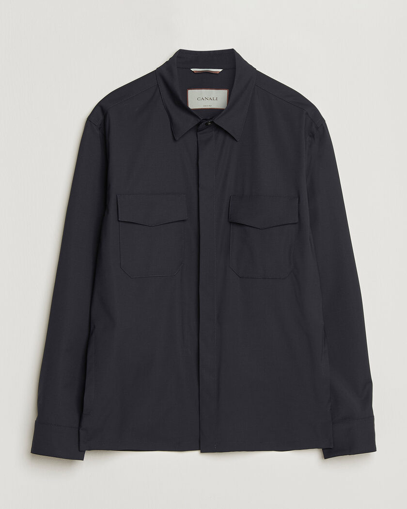 Canali Travel Wool Overshirt Navy – Blue