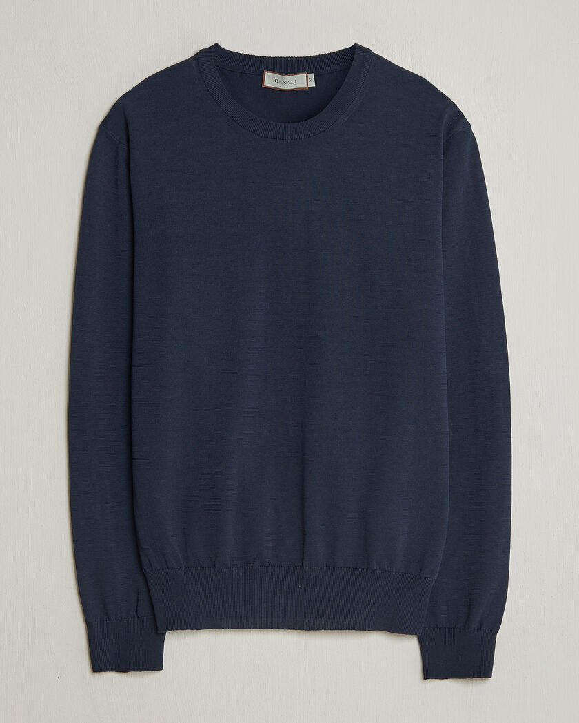 Canali Cotton Crew Neck Pullover Navy – Blue
