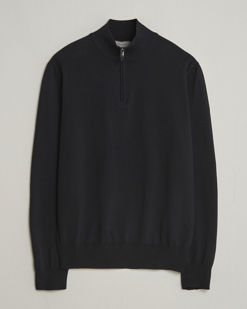 Canali Cotton Half Zip Black – Black