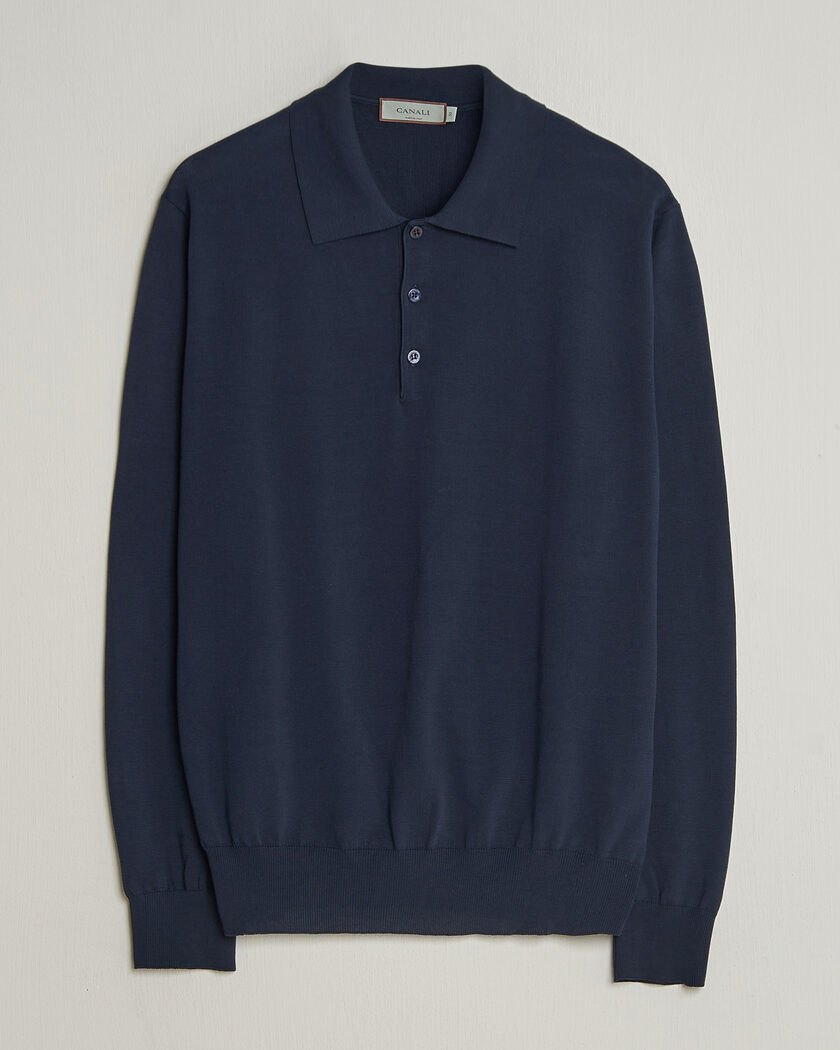 Canali Cotton Long Sleeve Polo Navy – Blue