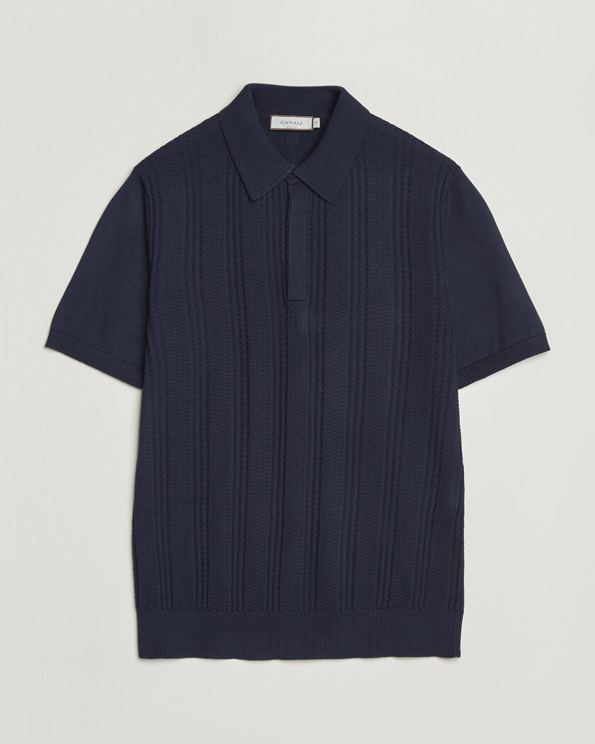  Canali Jacquard Short Sleeve Polo Navy – Blue
