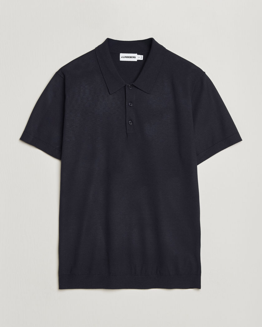 Gran Sasso Knitted Linen Polo Navy Melange at CareOfCarl.com