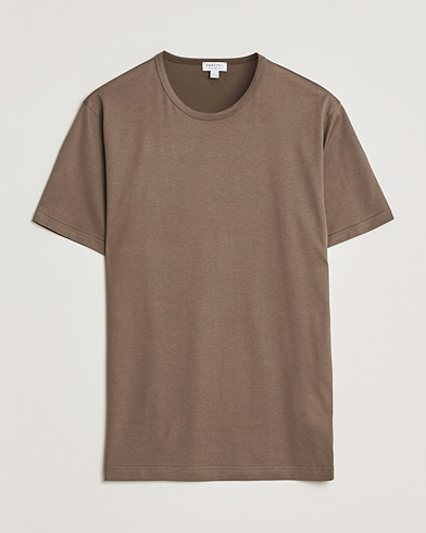 Sunspel Crew Neck Q82 Cotton T-Shirt Dark Cedar – Brown