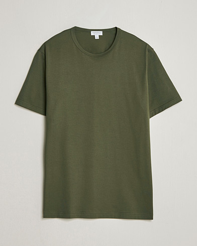 Sunspel Crew Neck Q82 Cotton T-Shirt Deep Olive – Green