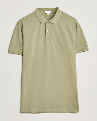 Sunspel Supima Cotton Short Sleeve Pique Polo Pistachio – Green