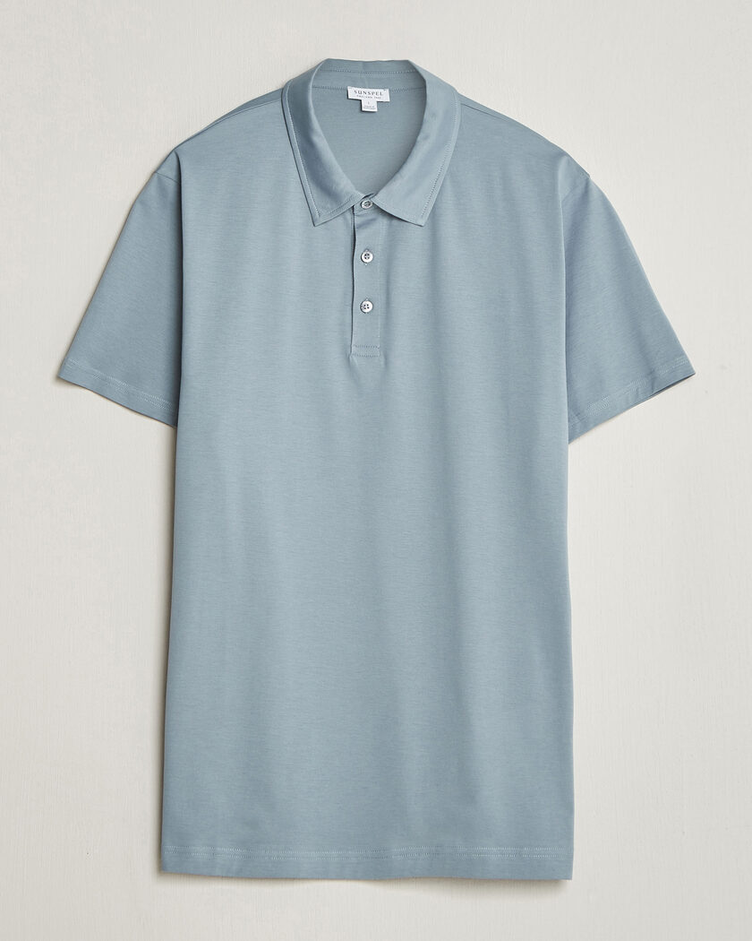 Sunspel Cotton Jersey Polo Stone Blue – Blue