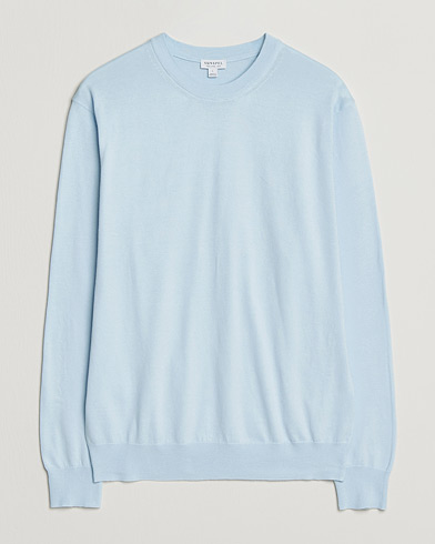 Sunspel Lightweight Knitted Cotton Crew Pastel Blue – Blue