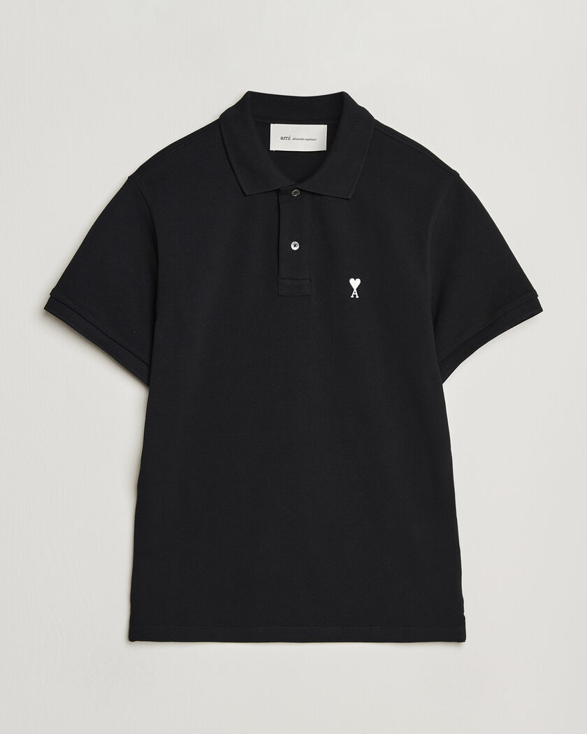 AMI Contrast Heart Logo Polo Black – Black