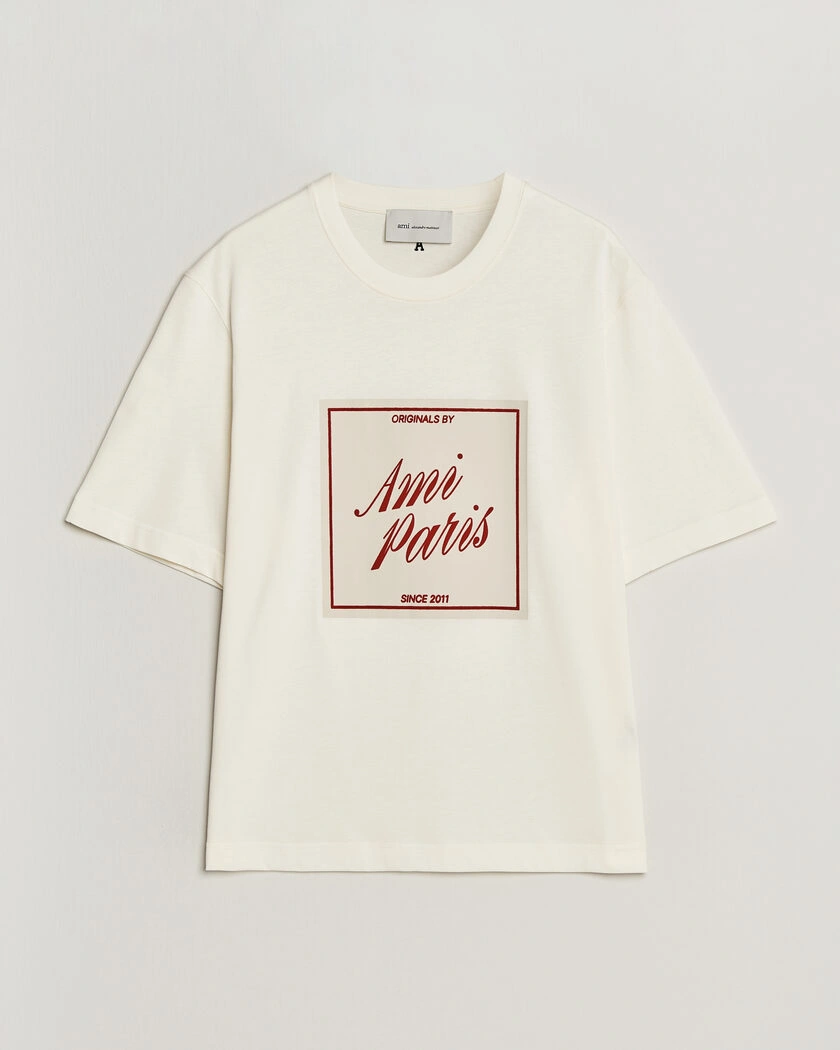 AMI Boxy Fit Printed T-Shirt Creme – White