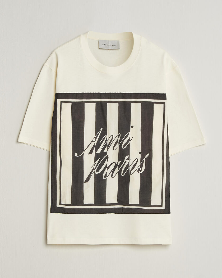 AMI Boxy Fit Printed T-Shirt Creme – White