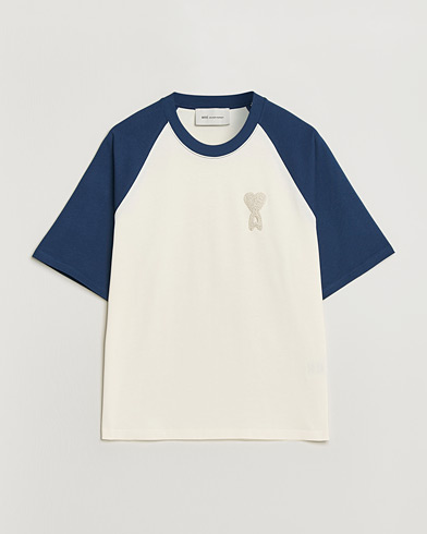 AMI Knitted Heart Logo T-Shirt Creme/Navy – Blue