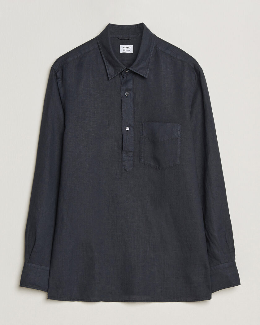 Finamore Napoli Gaeta Linen Shirt Navy at CareOfCarl.com