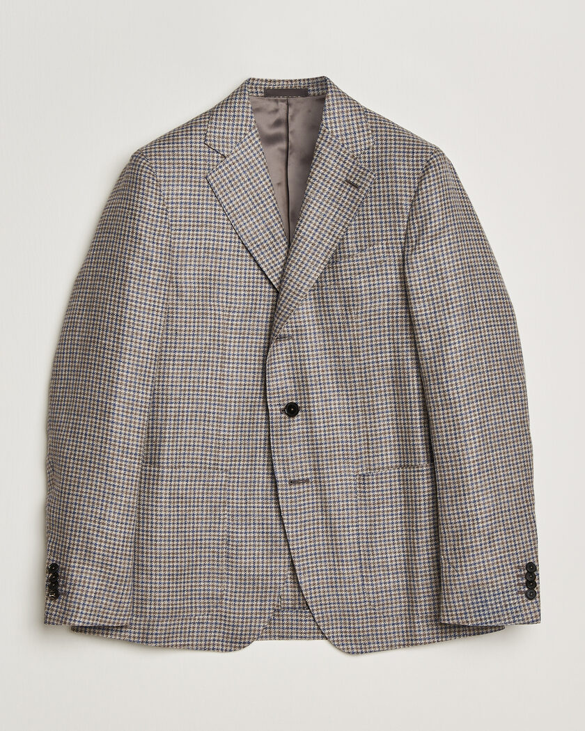 Caruso Aida Linen/Wool Blazer Navy/Grey Check – Multi-colour