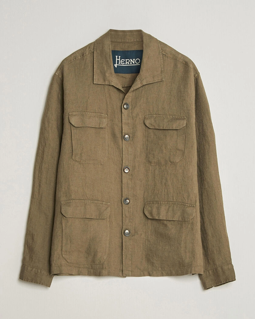 Herno Linen Safari Jacket Military – Green