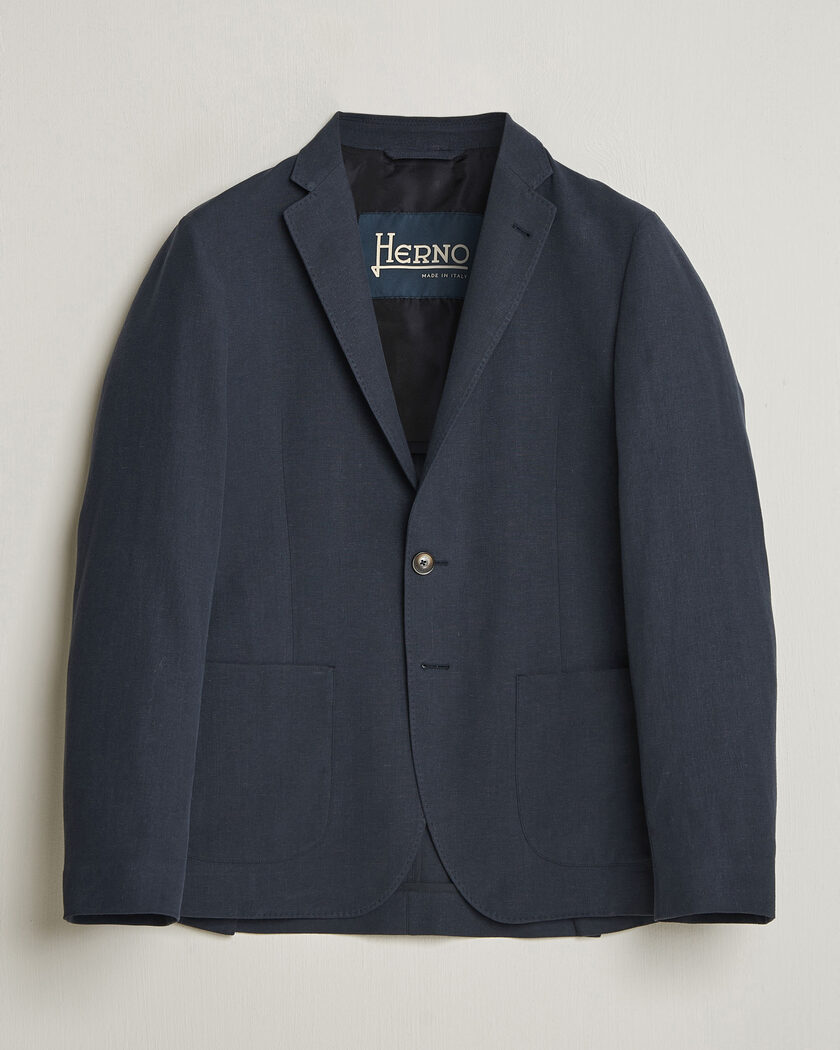 Brunello Cucinelli Linen/Silk Hopsack Blazer Navy at CareOfCarl.com