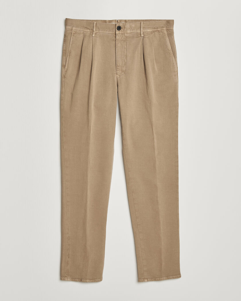 Incotex Tapered Fit Pleated Linen Slacks Brown – Brown