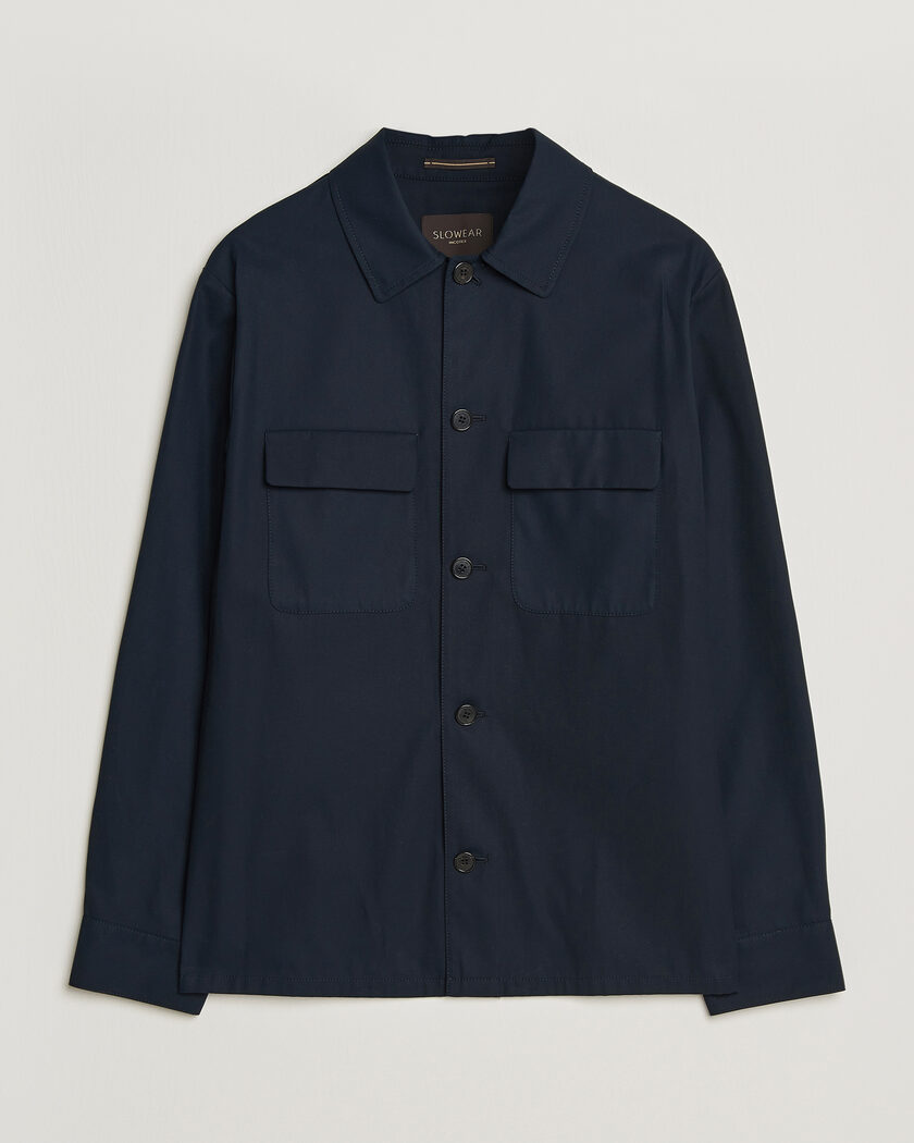 Stone Island Cotton Stretch Zip Overshirt Navy at CareOfCarl.com