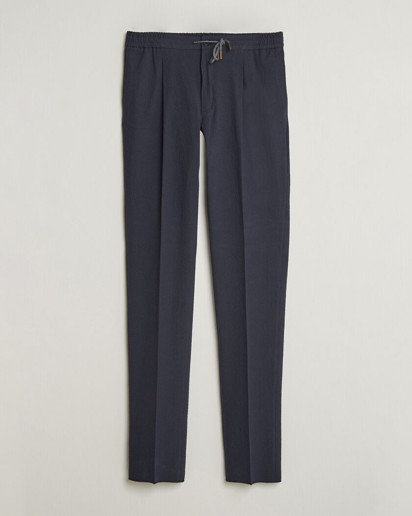 A.P.C. Joaquin Seersucker Drawstring Trousers Dark Navy at