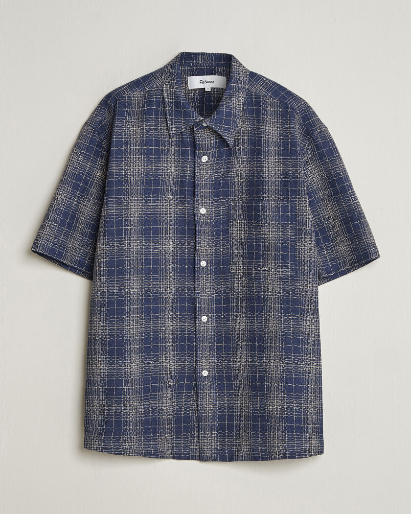 Palmes Cotton/Linen Short Sleeve Shirt Navy Check – Blue