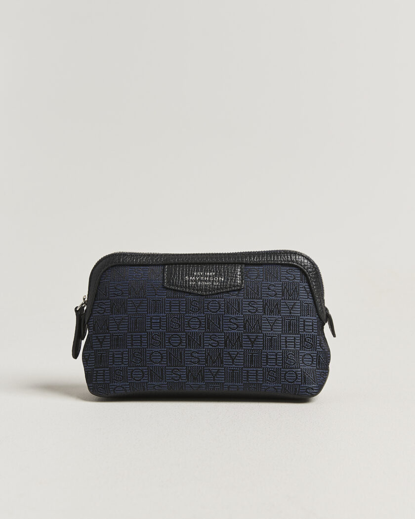 Smythson Canvas Stamp Small Travel Pouch Navy – Blue