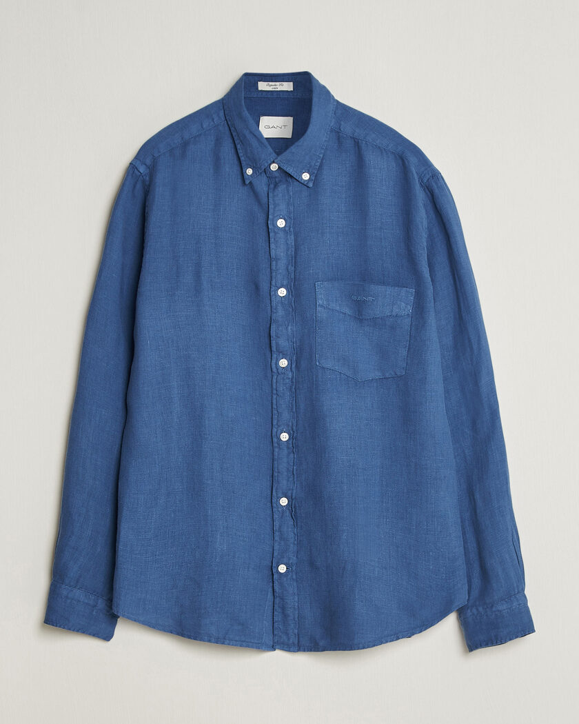 Gant Regular Fit Garment Dyed Linen Shirt Vintage Blue – Blue