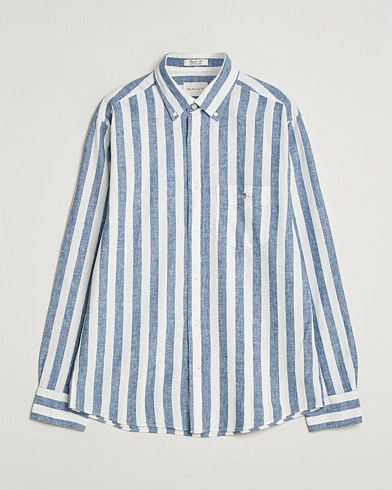GANT Regular Fit Linen/Cotton Striped Shirt Vintage Blue – Blue