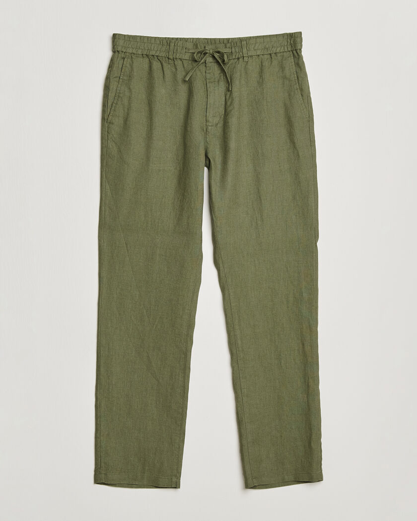GANT Regular Fit Linen Drawstring Pants Dry Herb Green – Green