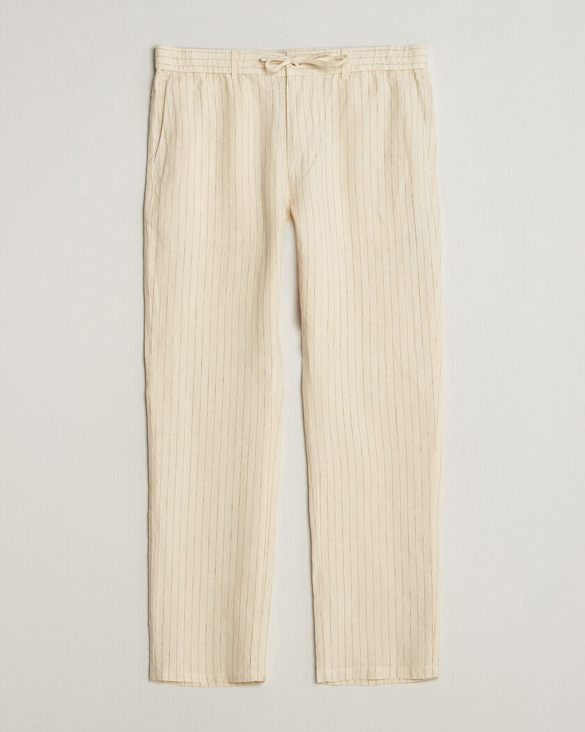 GANT Regular Fit Striped Linen Drawstring Pants Faded Beige – Beige