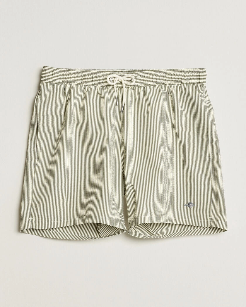 GANT Seersucker Striped Swimshorts Dry Herb Green – Green