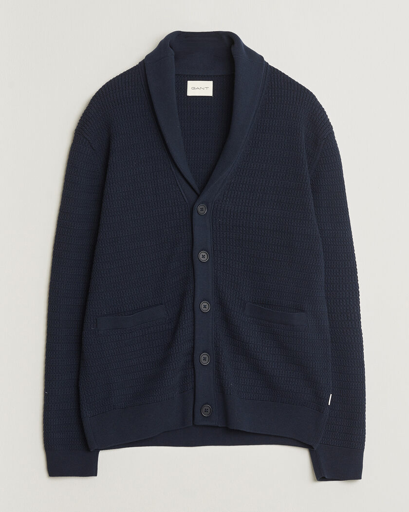 GANT Heavy Knitted Shawl Collar Cardigan Evening Blue – Blue