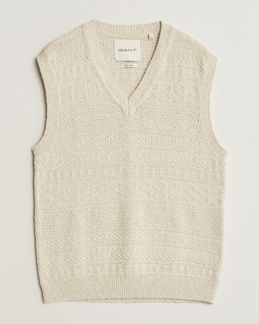GANT Cotton/Linen Textured Vest Creamed White – White