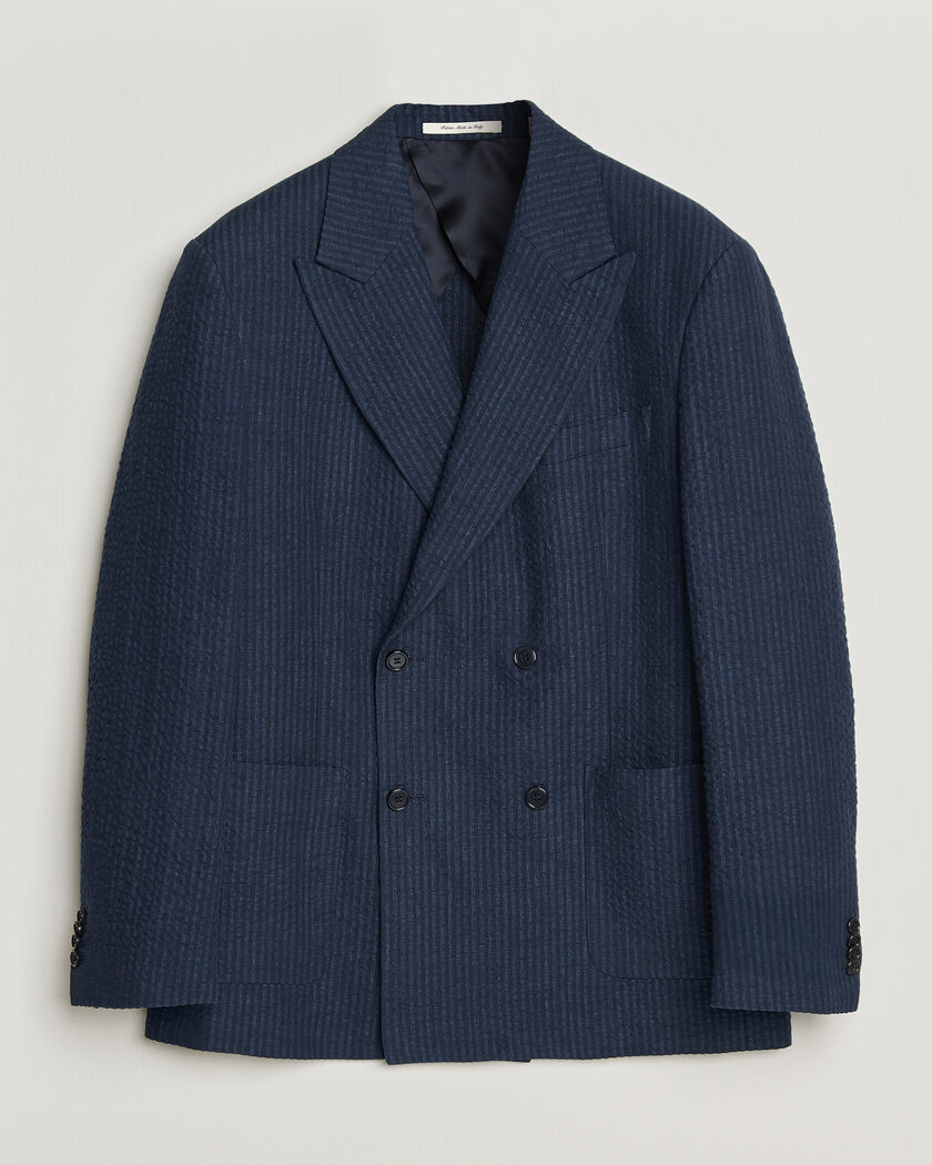 Brunello Cucinelli Linen/Silk Hopsack Blazer Navy at CareOfCarl.com