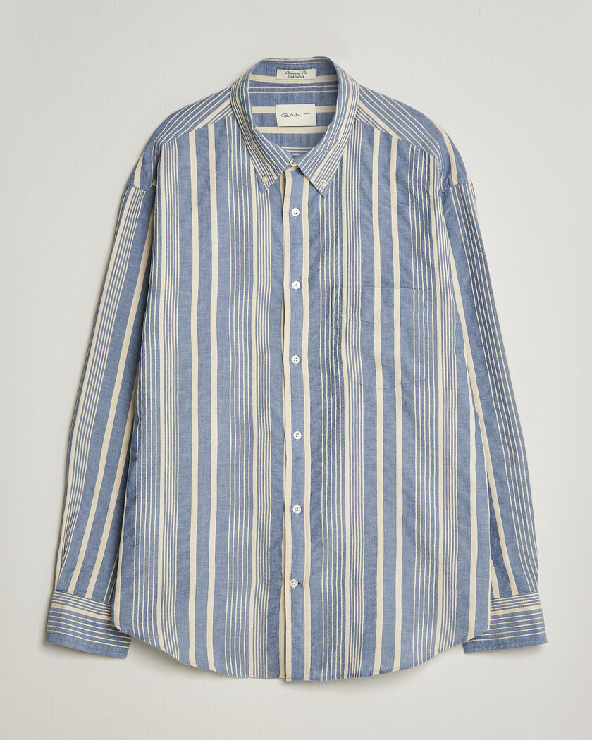 Auralee Suvin Cloth Striped Shirt Sax Blue at CareOfCarl.com