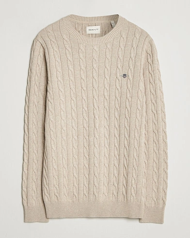 GANT Cotton Cable Crew Neck Pullover Oat Melange – Beige