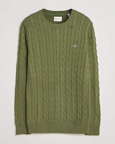 GANT Cotton Cable Crew Neck Pullover Dry Herb Green – Green