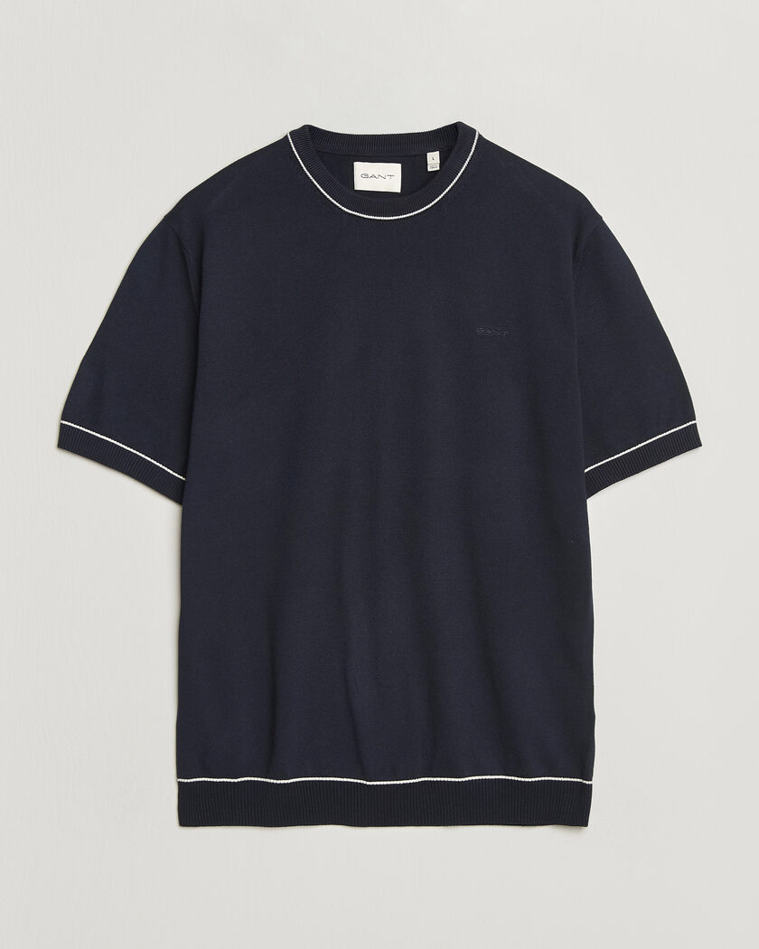 Gran Sasso Cotton Knitted Crew Neck T-Shirt Navy at CareOfCarl.com