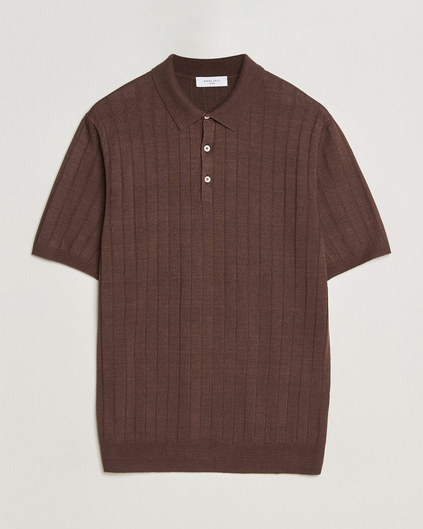  Boglioli Short Sleeve Knitted Rib Polo Brown – Brown