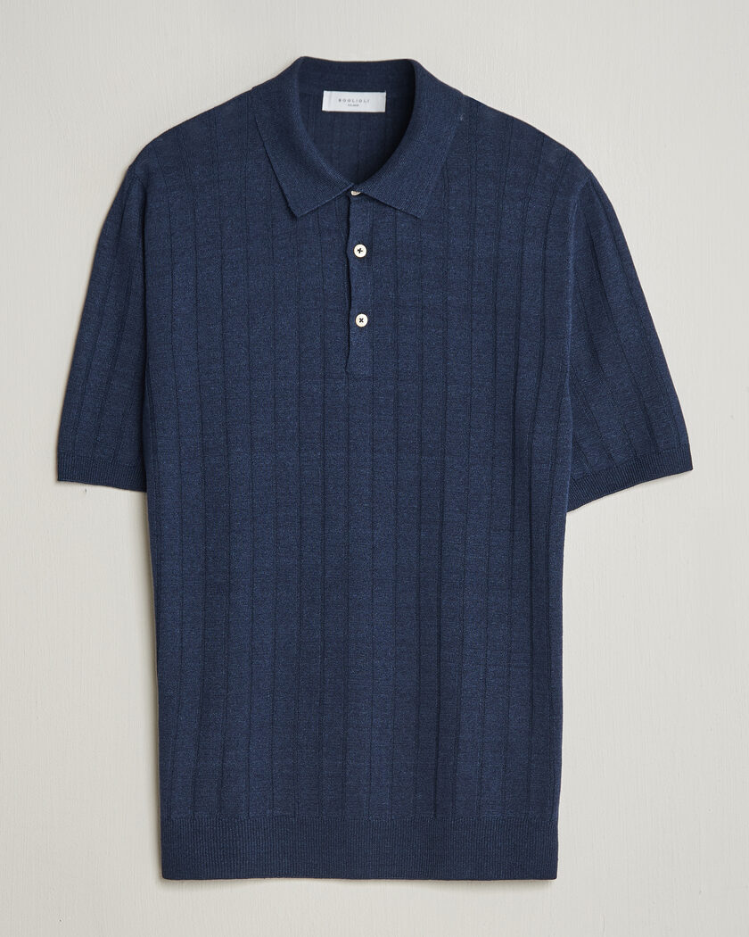 John Smedley Williams Merino/Cotton Knitted Polo Navy at