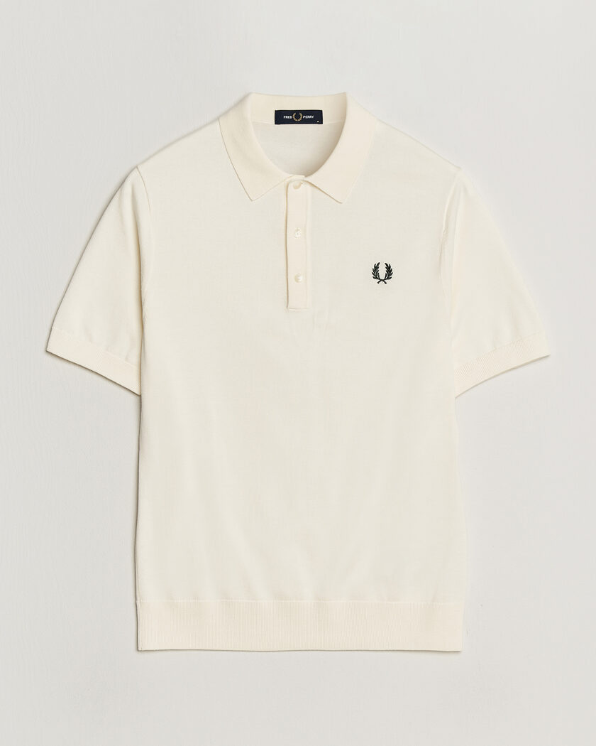 Fred Perry Cotton Knitted Polo Ecru – White