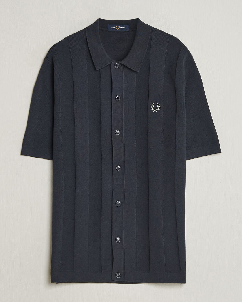 Fred Perry Tonal Vertical Striped Knitted Shirt Navy – Blue